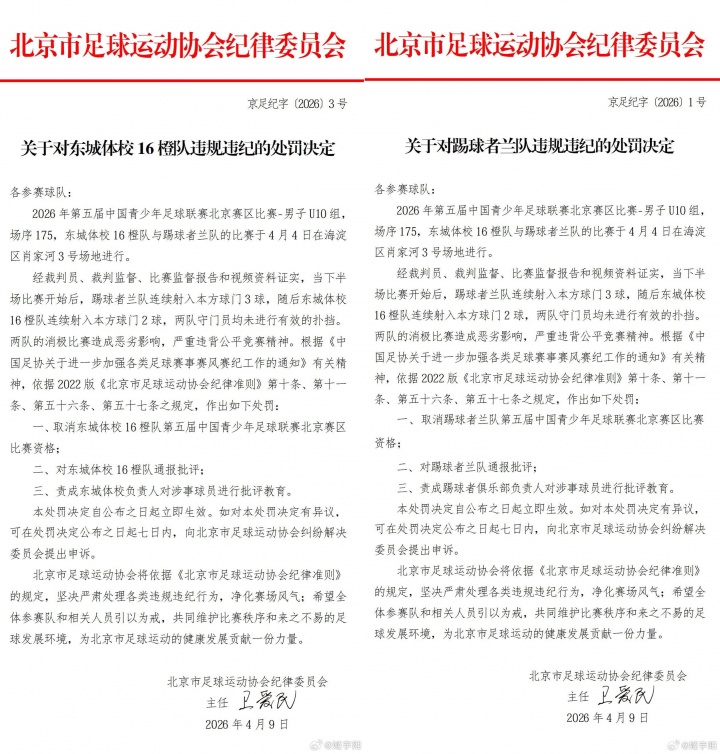 北京U10假球案細(xì)節(jié)曝光 為躲強(qiáng)隊(duì)互射烏龍 教練領(lǐng)隊(duì)遭永久禁足