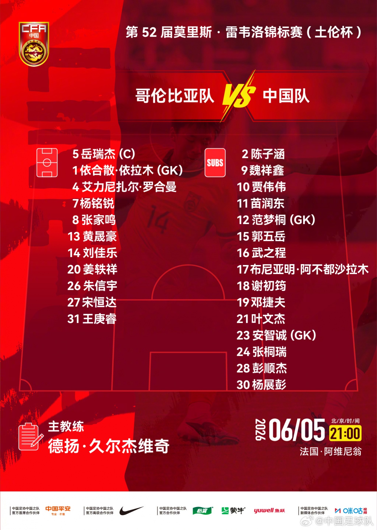 U19國(guó)足決戰(zhàn)哥倫比亞 土倫杯出線生死局